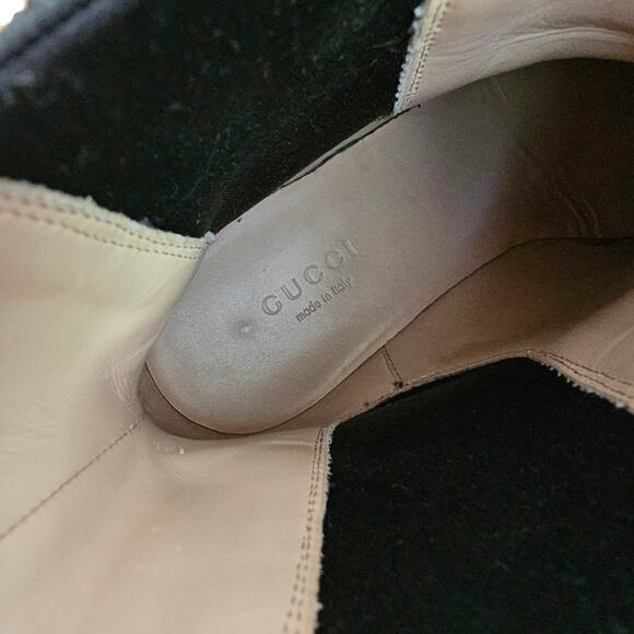 Gucci GG Trip Jewel Chunky Heel Chelsea Boot Size 36.5 US 6.5 Black Leather Gold - Picture 10 of 10